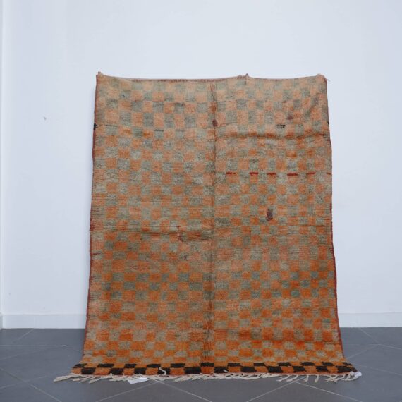 Vintage Rug 7.1x5.2 Ft handmade in Morocco with Amazigh tribal patterns