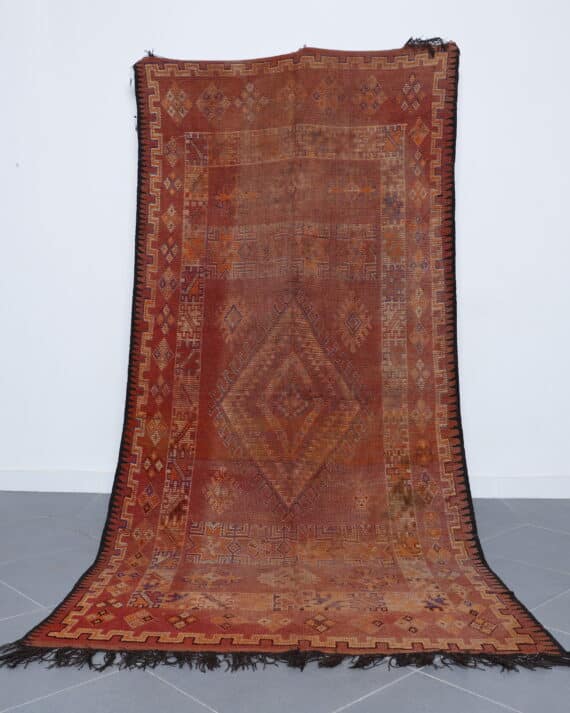 Vintage Rug 9.8x4.7 Ft handmade in Morocco with tribal Amazigh motifs