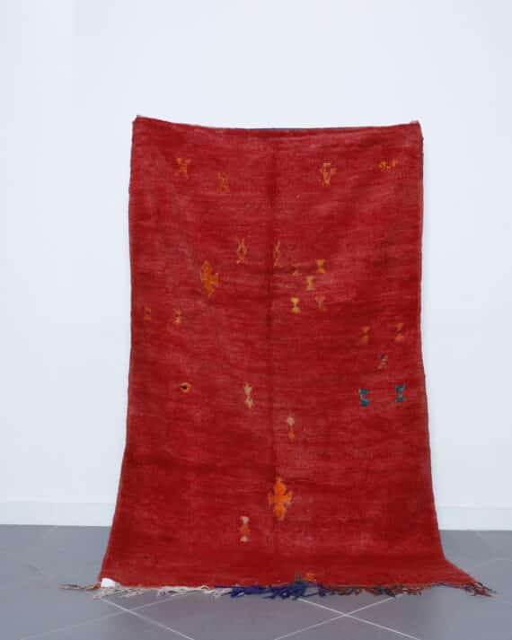 Red Boujaad Carpet 7.3x4.4 Ft handmade in Morocco with Amazigh motifs