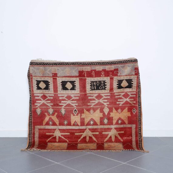 Square Boujaad Rug 5.2x4.5 Ft handmade in Morocco with tribal Amazigh motifs