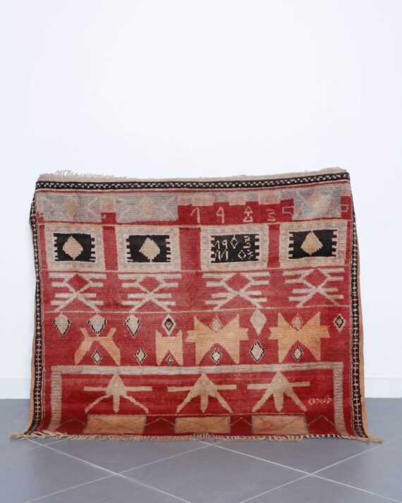 Square Boujaad Rug 5.2x4.5 Ft handmade in Morocco with tribal Amazigh motifs