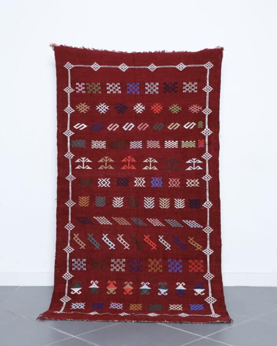 Berber Kilim Rug 6.5x3.6 Ft handmade in Morocco with tribal motifs