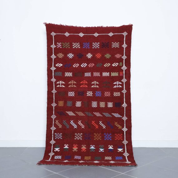 Berber Kilim Rug 6.5x3.6 Ft handmade in Morocco with tribal motifs