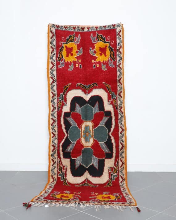 Taznakht Carpet 8.9x3.3 Ft handmade in Morocco with Amazigh symbols