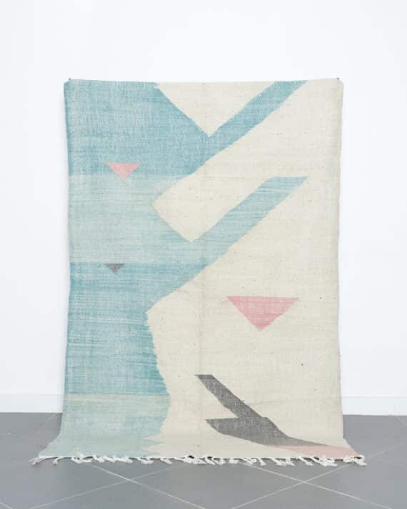Vintage Kilim Rug 7.5x4.8 Ft handmade in Morocco with tribal motifs