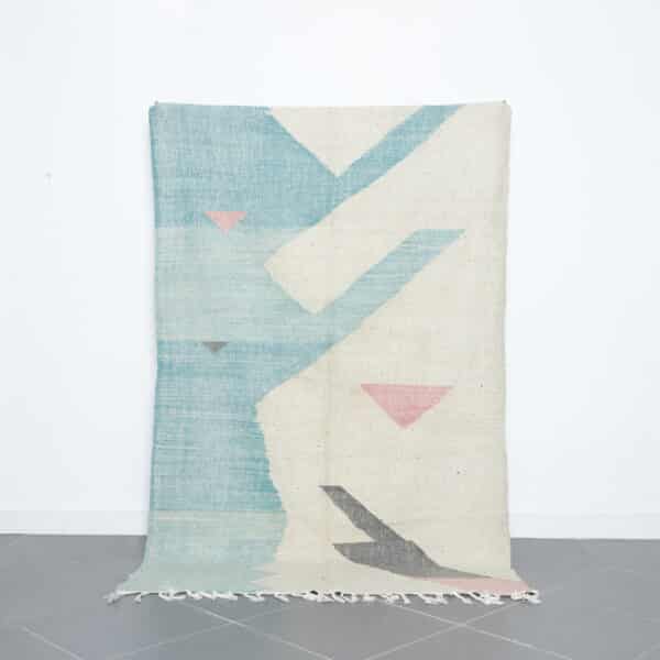 Vintage Kilim Rug 7.5x4.8 Ft handmade in Morocco with tribal motifs