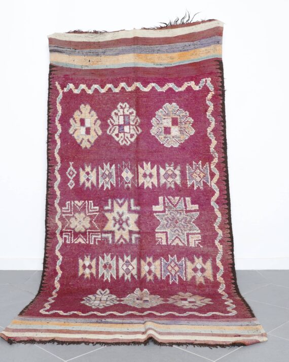 Vintage Carpet 10.1x4.9 Ft handmade in Morocco with tribal patterns