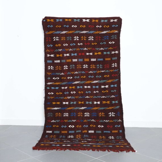 Kilim Rug 8.4x4.1 Ft handmade in Morocco with tribal Amazigh motifs