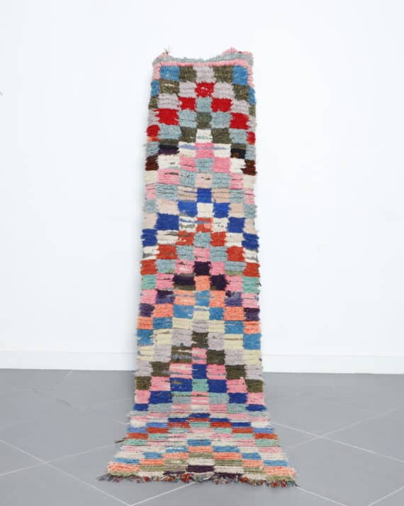 Boucherouite 8.7x2.0 Ft handmade in Morocco with colorful recycled fabric
