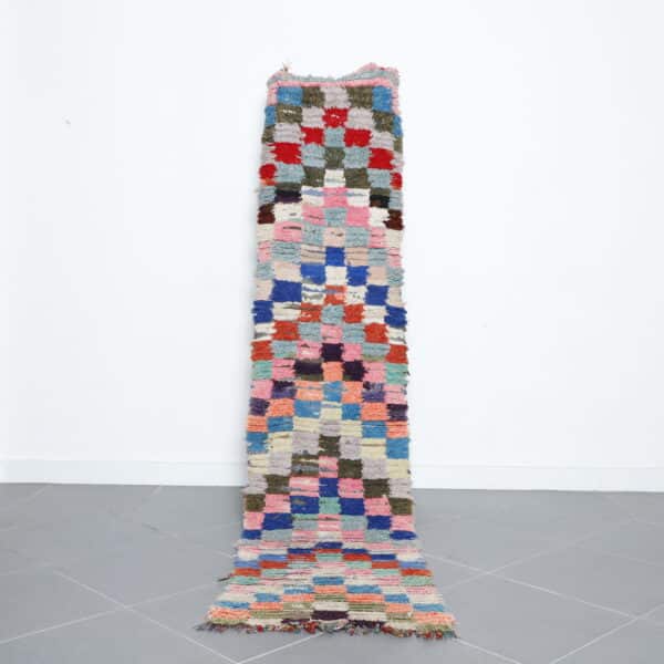 Boucherouite 8.7x2.0 Ft handmade in Morocco with colorful recycled fabric