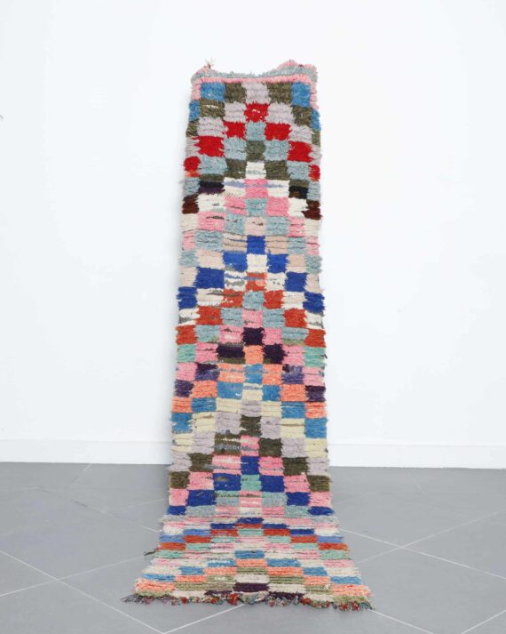 Boucherouite 8.7x2.0 Ft handmade in Morocco with colorful recycled fabric