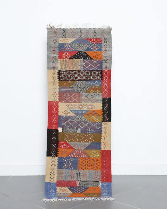 Pecasso Kilim Rug 5.1x1.9 Ft handmade in Morocco with abstract patterns