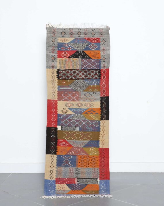 Pecasso Kilim Rug 5.1x1.9 Ft handmade in Morocco with abstract patterns