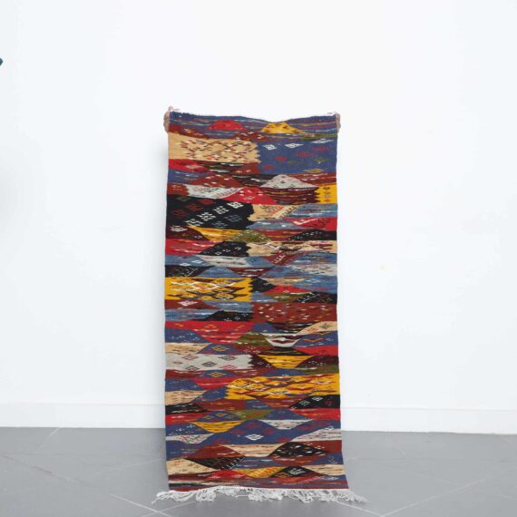 Colorful Taznakht Kilim 4.9x2.2 Ft handmade in Morocco with tribal patterns