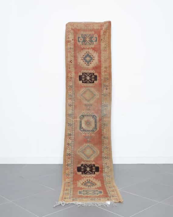 Vintage Taznakht Runner 9.1x2.0 Ft handmade in Morocco with tribal Amazigh symbols