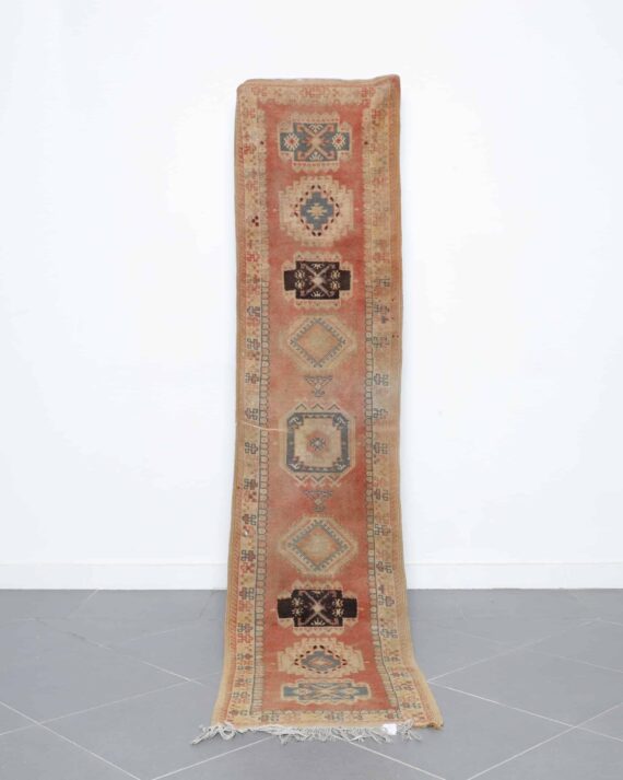 Vintage Taznakht Runner 9.1x2.0 Ft handmade in Morocco with tribal Amazigh symbols