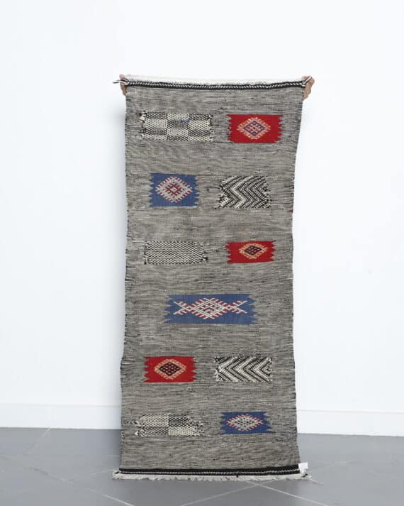 Zanafi Runner 5.1x2.3 Ft handmade in Morocco with tribal black and white patterns
