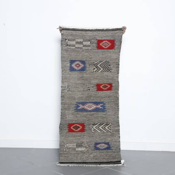 Zanafi Runner 5.1x2.3 Ft handmade in Morocco with tribal black and white patterns