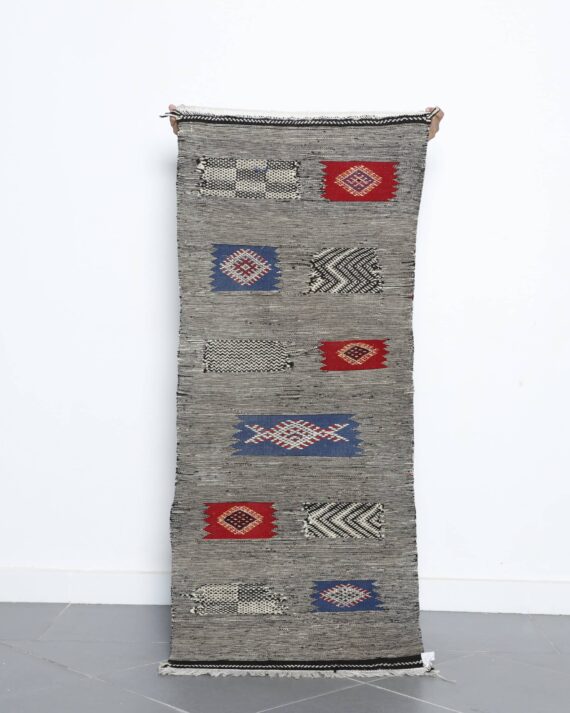 Zanafi Runner 5.1x2.3 Ft handmade in Morocco with tribal black and white patterns