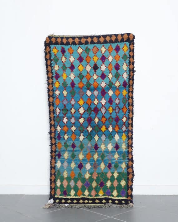Boucherouite 6.2x2.9 Ft handmade in Morocco with colorful recycled textiles