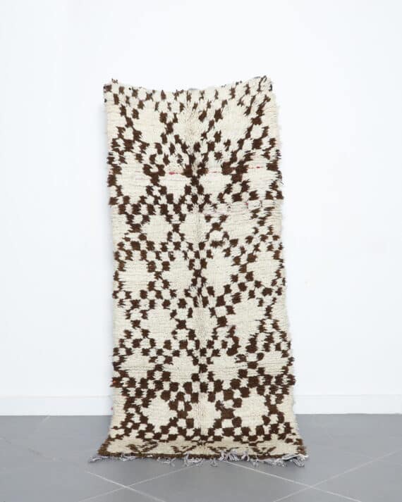 Vintage Beni Ourain 6.7x2.8 Ft handmade in Morocco with diamond motifs