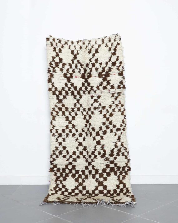 Vintage Beni Ourain 6.7x2.8 Ft handmade in Morocco with diamond motifs