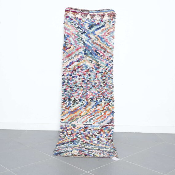 Boucherouite Runner 7.7x2.3 Ft handmade in Morocco with colorful recycled fabrics