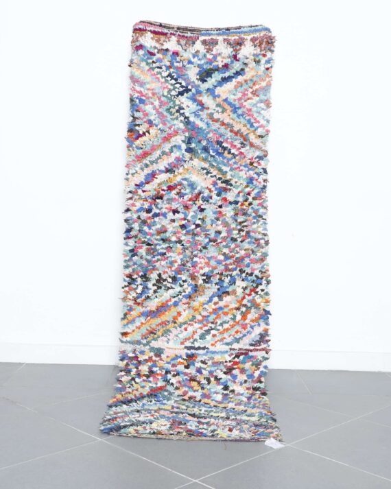 Boucherouite Runner 7.7x2.3 Ft handmade in Morocco with colorful recycled fabrics