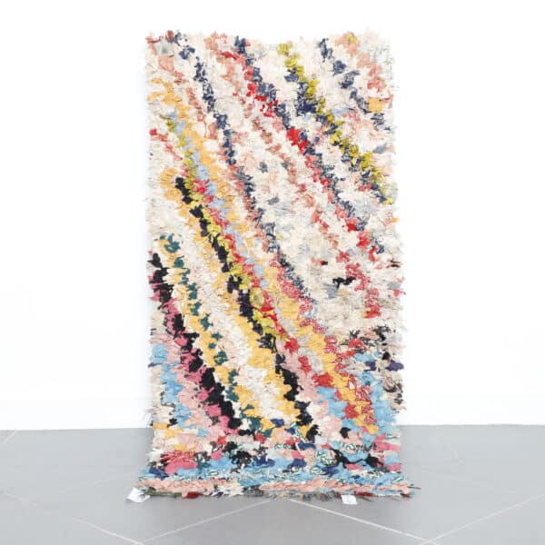 Boucherouite 4.9x2.3 Ft handmade in Morocco with colorful recycled fabric
