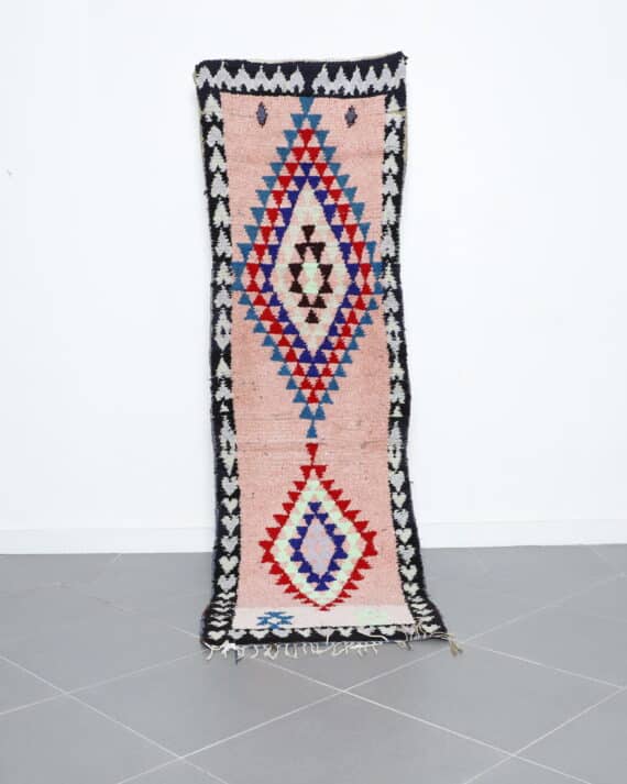 Boucherouite 8.1x2.5 Ft handmade in Morocco with colorful recycled textiles