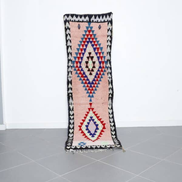 Boucherouite 8.1x2.5 Ft handmade in Morocco with colorful recycled textiles