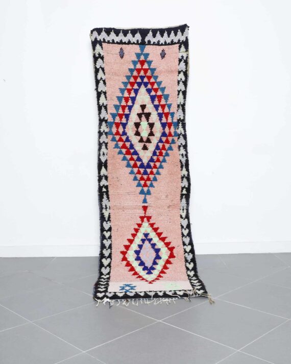 Boucherouite 8.1x2.5 Ft handmade in Morocco with colorful recycled textiles