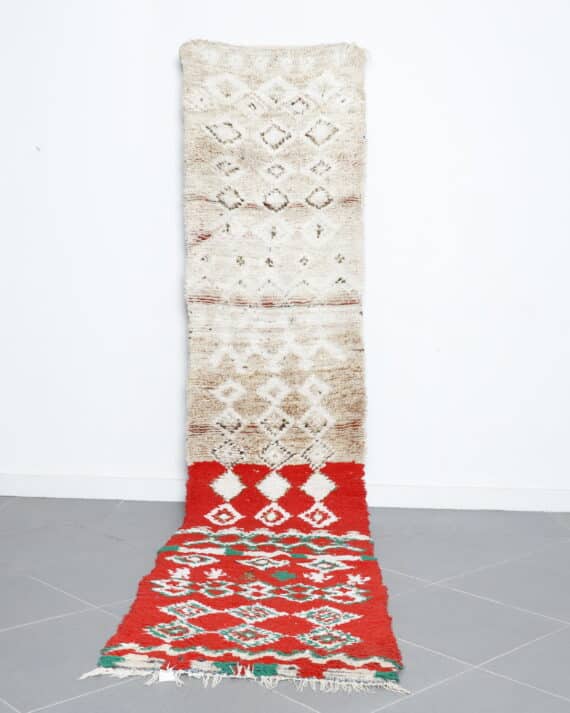 Vintage Boujaad Runner 12.0x2.5 Ft handmade in Morocco with faded tribal motifs