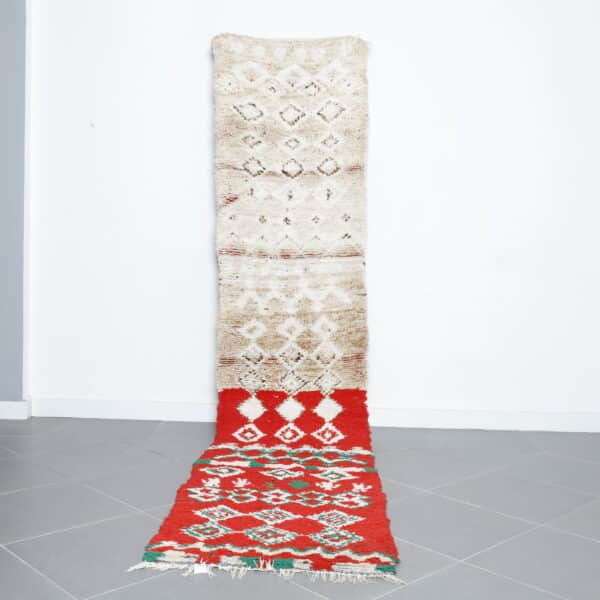 Vintage Boujaad Runner 12.0x2.5 Ft handmade in Morocco with faded tribal motifs