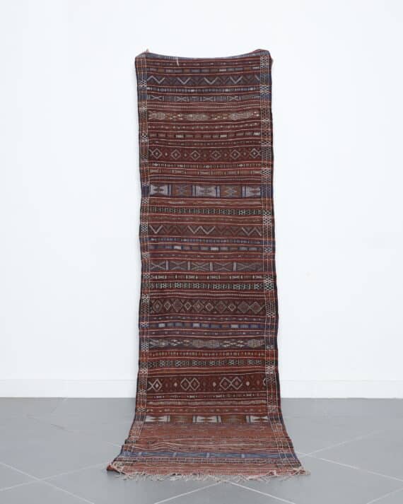 Vintage Azemour Runner 9.9x2.6 Ft handmade in Morocco with tribal motifs