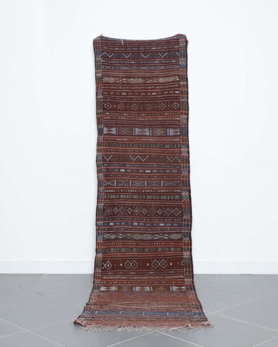 Vintage Azemour Runner 9.9x2.6 Ft handmade in Morocco with tribal motifs