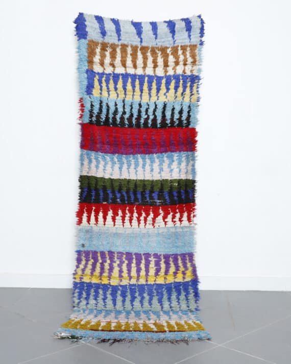 Boucherouite 8.4x2.7 Ft handmade in Morocco with colorful fabric