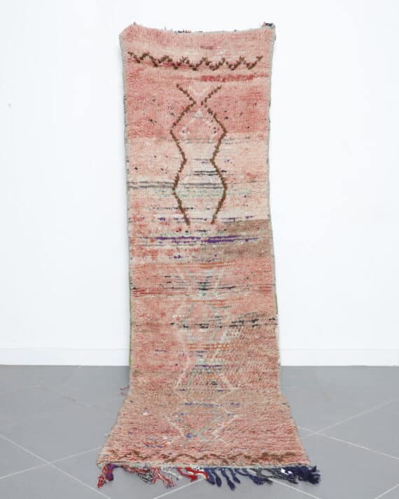 Boujaad Runner 10.2x2.8 Ft handmade in Morocco with faded tribal motifs
