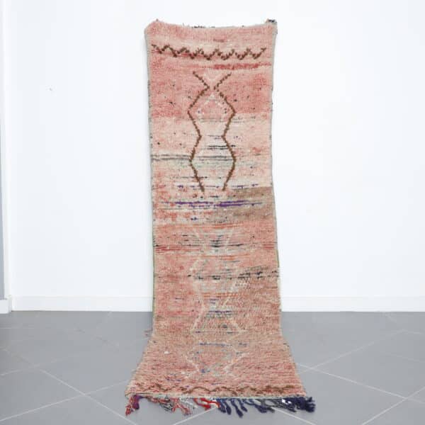 Boujaad Runner 10.2x2.8 Ft handmade in Morocco with faded tribal motifs