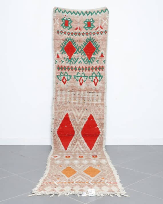 Boujaad Runner 12.3x2.6 Ft handmade in Morocco with faded tribal patterns