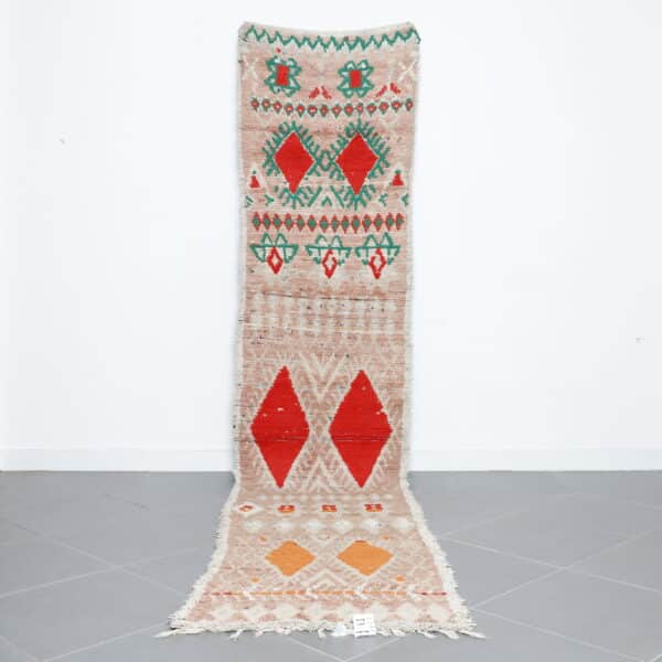 Boujaad Runner 12.3x2.6 Ft handmade in Morocco with faded tribal patterns