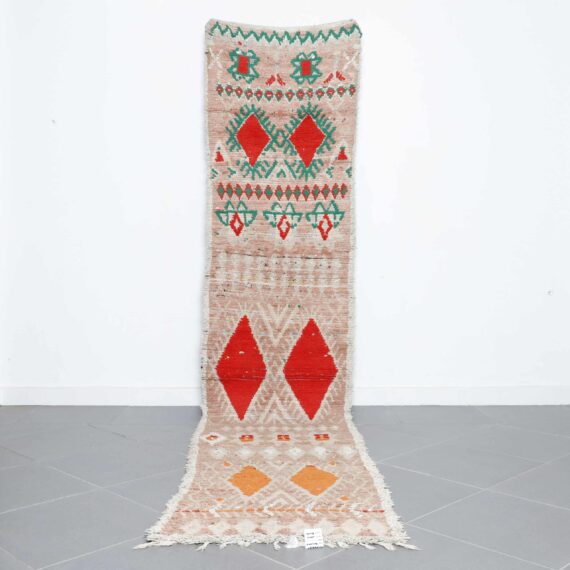 Boujaad Runner 12.3x2.6 Ft handmade in Morocco with faded tribal patterns