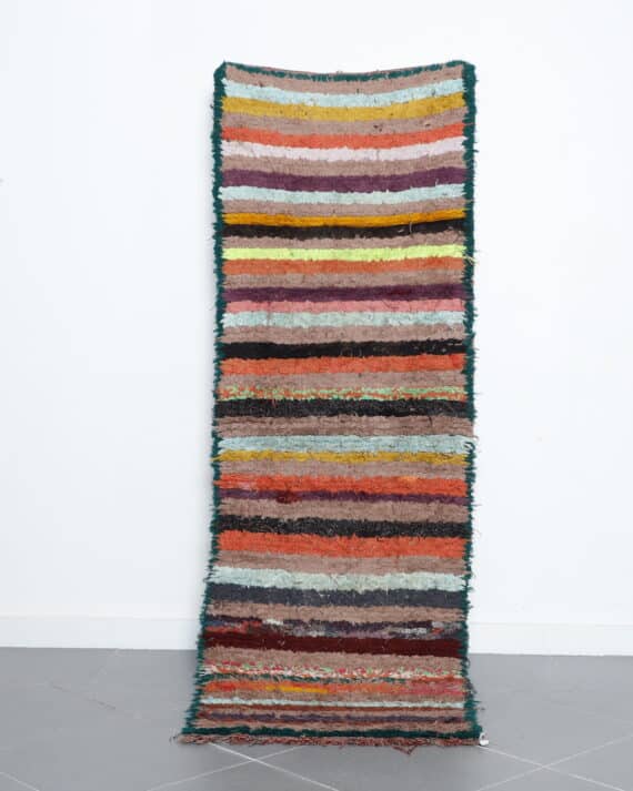 Boucherouite rug 7.9x2.7 Ft handmade in Morocco with colorful upcycled fabric