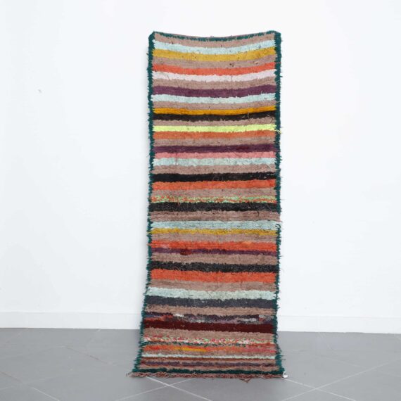 Boucherouite rug 7.9x2.7 Ft handmade in Morocco with colorful upcycled fabric