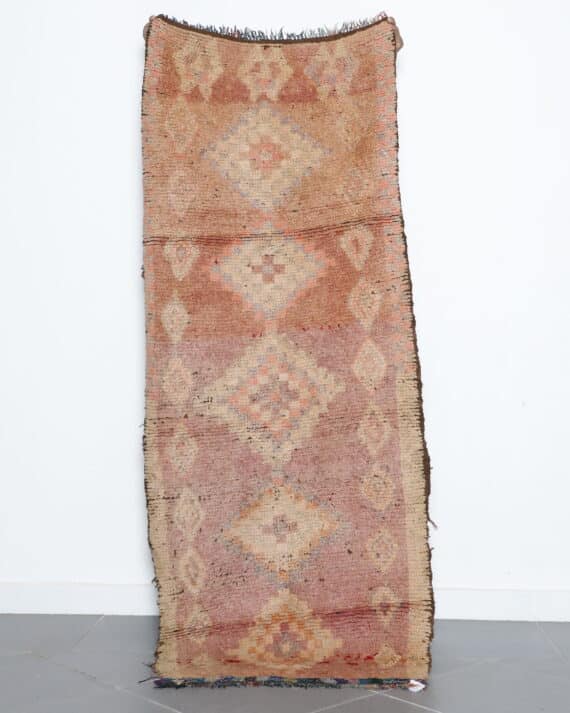 Handmade Moroccan Boujaad carpet 7.2x2.9 Ft with pink tones and Amazigh designs