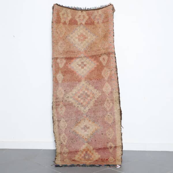 Handmade Moroccan Boujaad carpet 7.2x2.9 Ft with pink tones and Amazigh designs