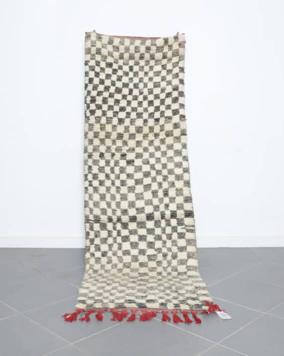 Handmade Moroccan Boujaad runner 8.9x2.9 Ft with traditional Amazigh motifs and warm colors