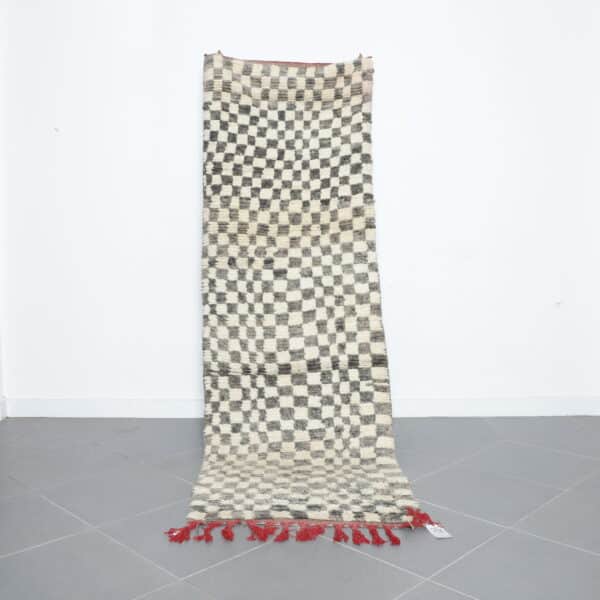 Handmade Moroccan Boujaad runner 8.9x2.9 Ft with traditional Amazigh motifs and warm colors
