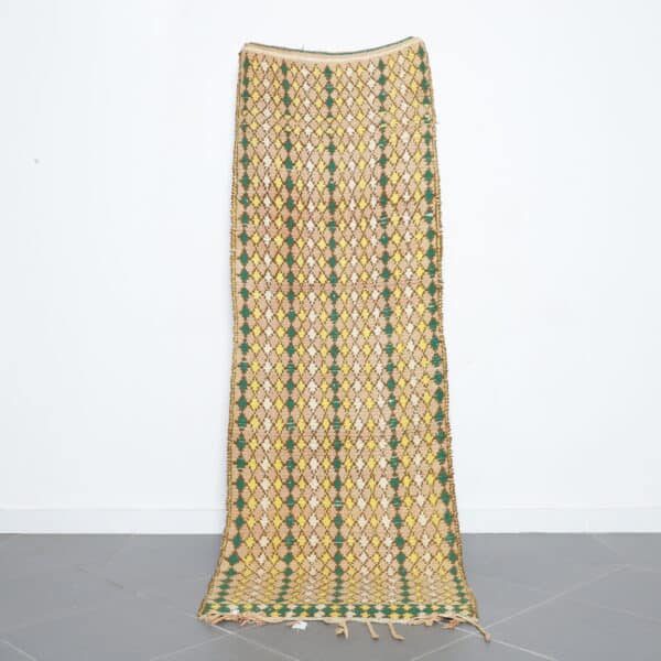Vintage Boujaad runner 8.2x2.8 Ft handwoven in Morocco with Amazigh motifs and faded colors