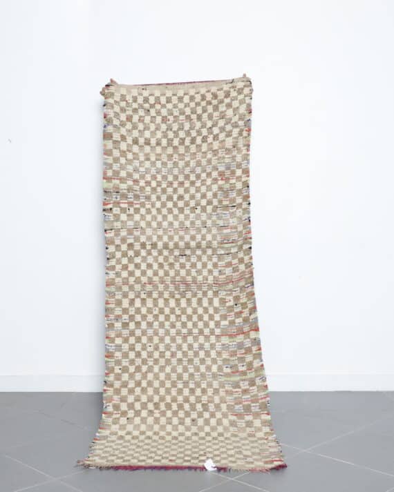 Checkered Boujaad rug 8.0x2.8 Ft handmade in Morocco with wool and Amazigh patterns